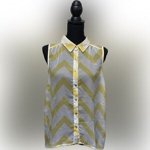 Charlotte Russe Yellow White Sleeveless Button Down Shirt